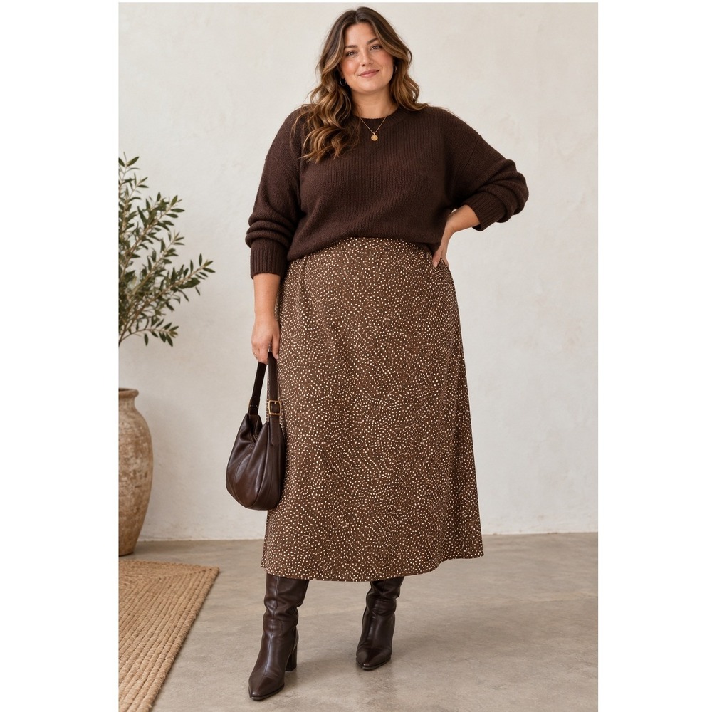 Vintage Pendleton Plus Silk Midi Skirt 22W Brown Polka Dot 90s Secretary Fall